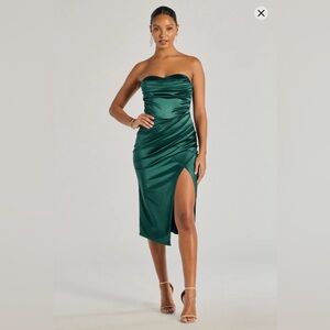 Windsor green satin midi dress